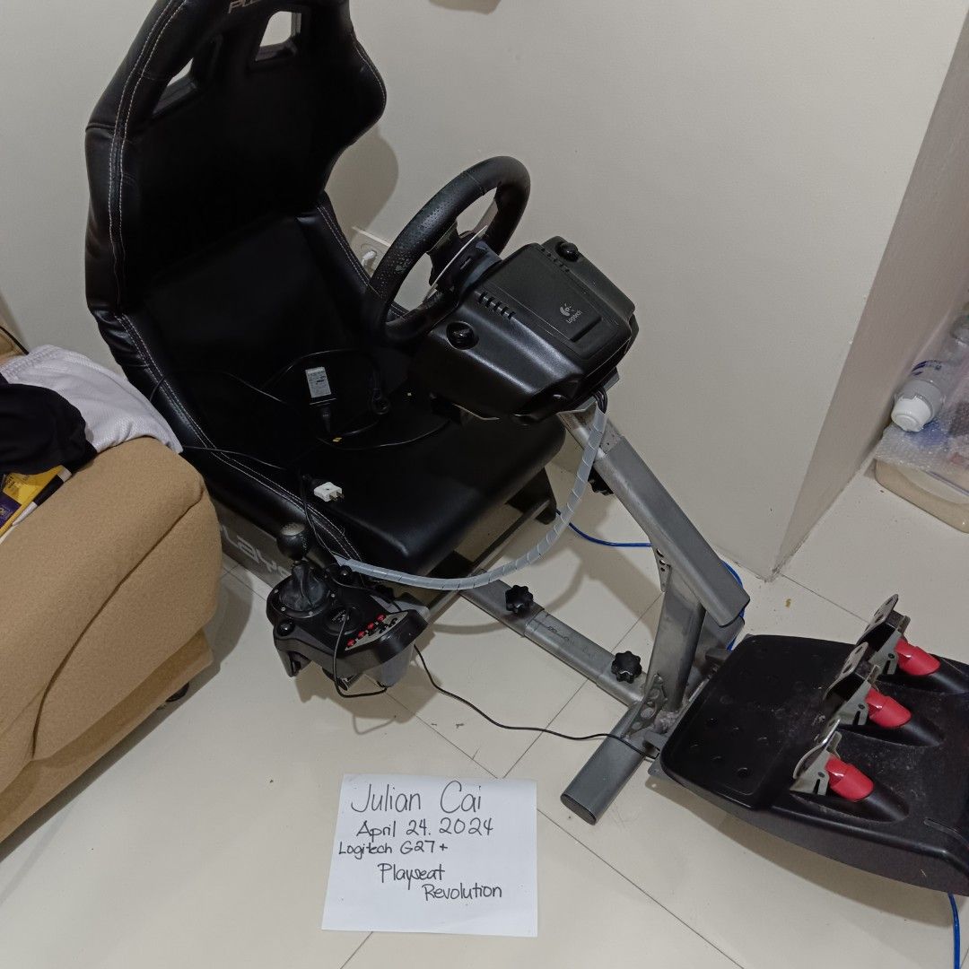 Logitech G27 Play Seat Revolution Racing Simulator (Category: Controllers) located in Manila. Submitted by juliancai (Listing ID 1299921389, Image 2). Description: Logitech G27 Racing Wheel, Pedals and Shifter Playseat Revolution Cockpit with Shifter Holder All working, plug and play, minor wear on steering wheel leather.