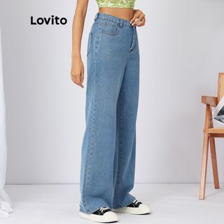 Lovito Light Denim Wide Leg Jeans Large