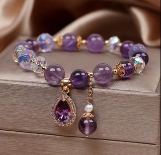 Natural Amethyst and Purple Zircon Woman Bracelet Promoting Good Health and Good Luck
