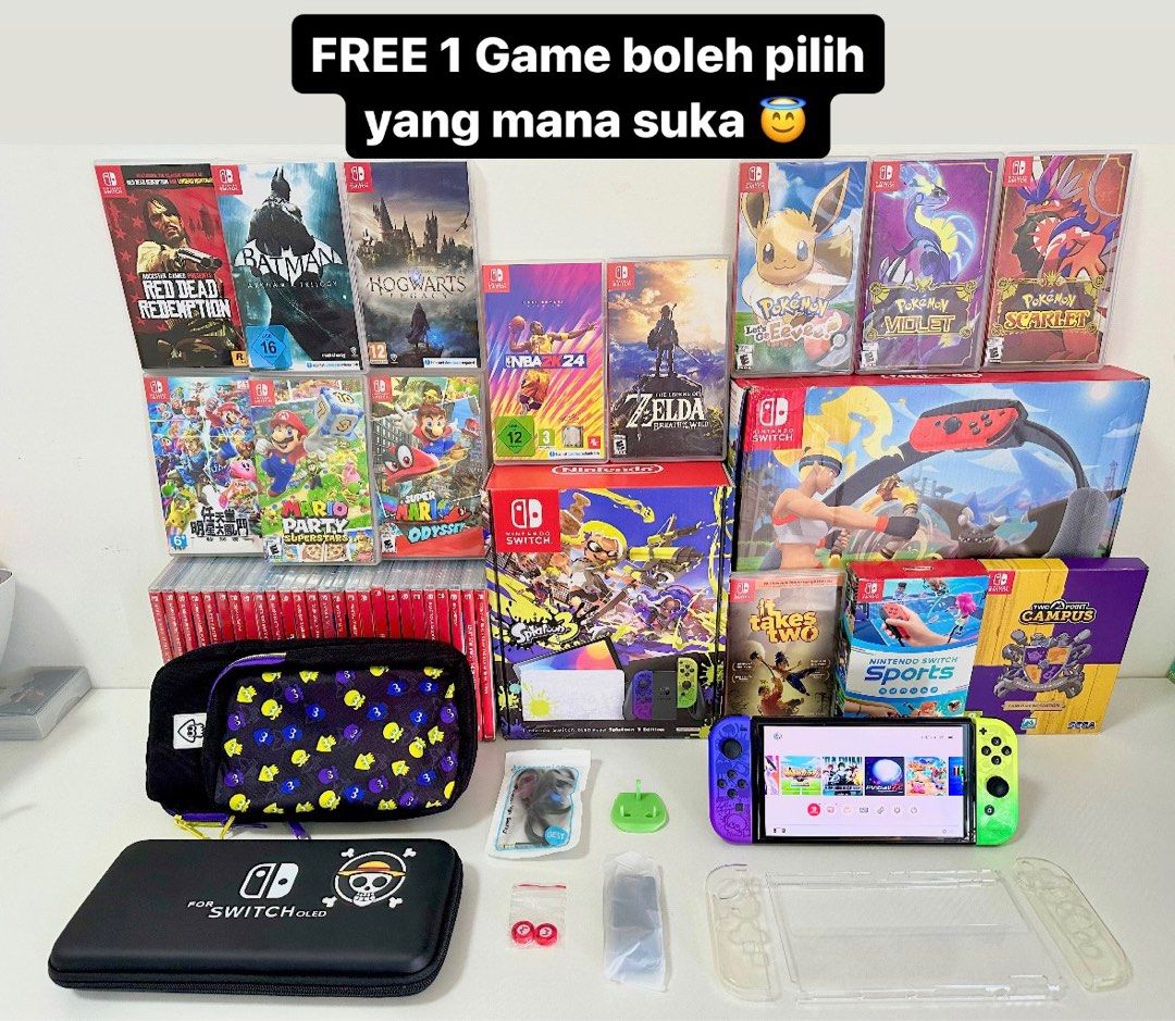 Nintendo Switch Oled Splatoon Limited Edition with 18 + 1 Games