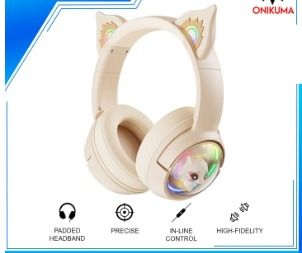 -Onikuma B5 Professional Gaming Headset Wireless Bluetooth Noise Cancellation Over The Ear RGB Lighting