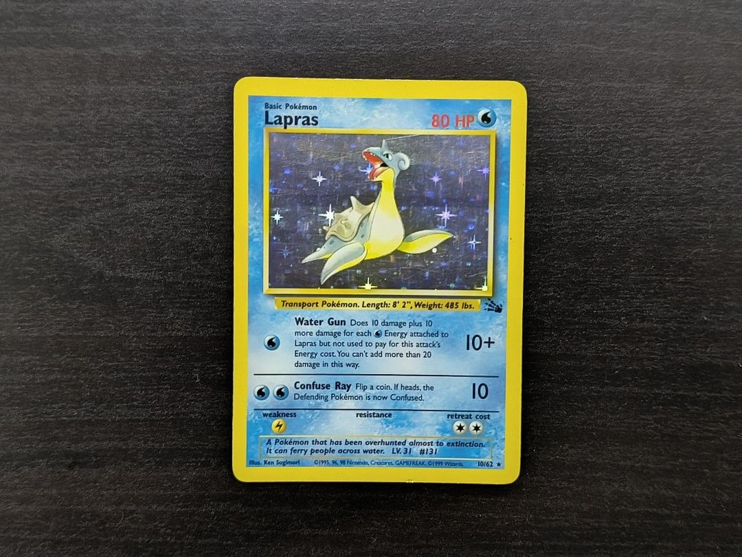 1999 lapras pokemon card LAPRAS 10/62 Holo Rare Unlimited Fossil Set Pokemon Card Near Mint