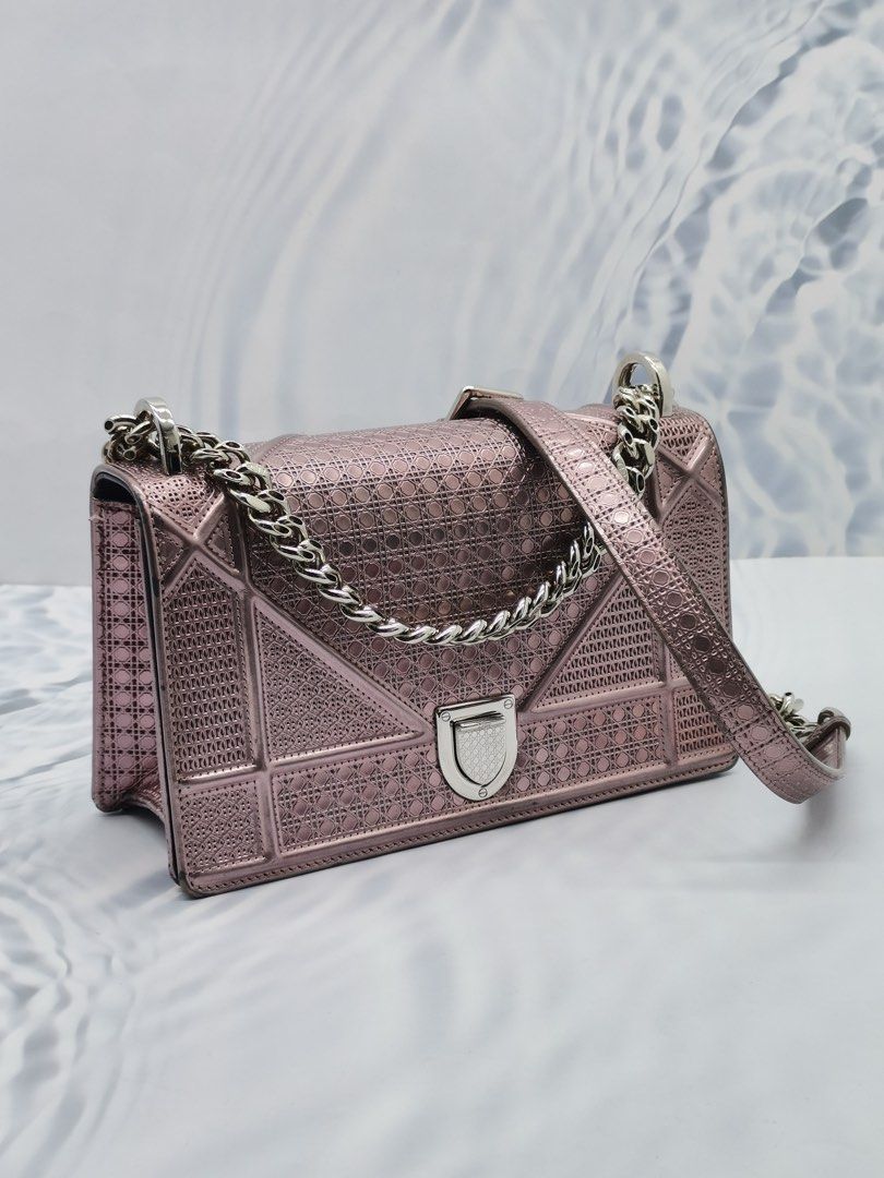 RAYA SALE CHRISTIAN DIOR MINI DIORAMA CHAMPAGNE PINK METALLIC CANNAGE LEATHER FLAP CHAIN BAG Luxury Bags Wallets on Carousell
