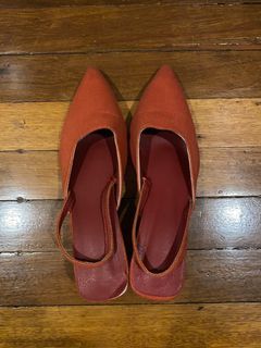 Red / Deep Orange Kitten Slingback Heels