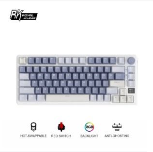 Royal Kludge RKM75 Mechanical Keyboard 2.4GHz Wireless Bluetooth USB-C Wired Gaming Keyboard 75% Layout 81 Keys with OLED Smart Display & Knob, RGB Backlight Hot-Swappable