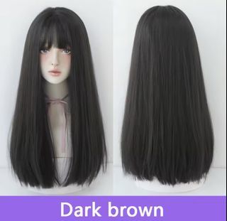 "Seven Queen"  58cm wig female straight hair black long straight hair natural air bangs fluffy wig