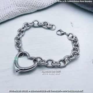 Stainless Steel Open Heart Silver Tone Bracelet