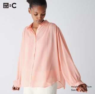 Uniqlo Pink Sheer Volume Long Sleeve Blouse