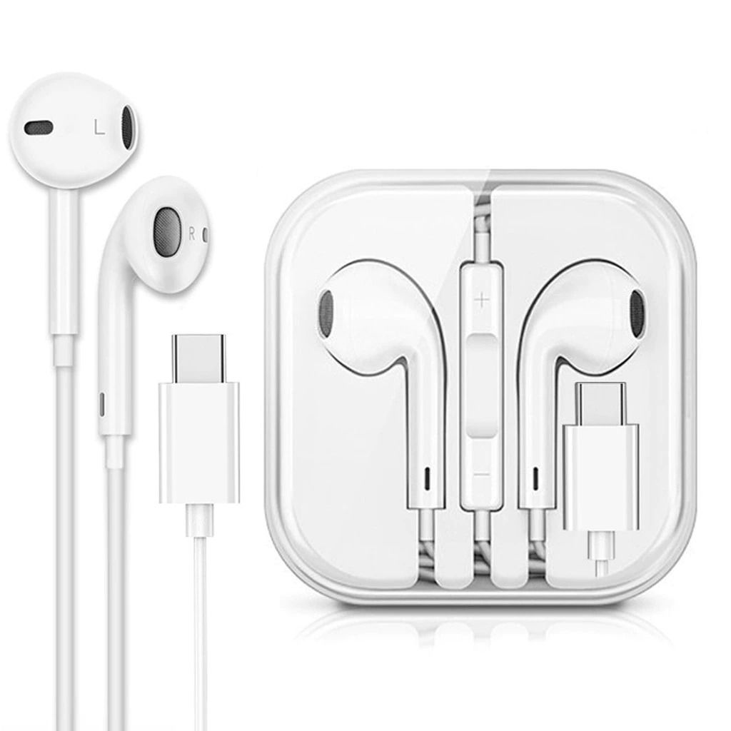 White type c earpiece earphones volume adjustable fits all type c devices earpiece with mic type c type c earphones