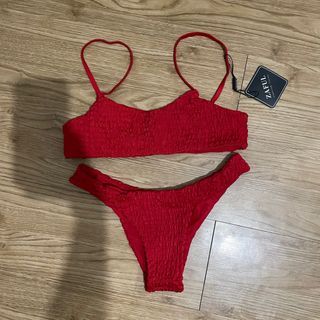 Zaful red ribbed bikini blackbough swim insp 2 piece swimsuit