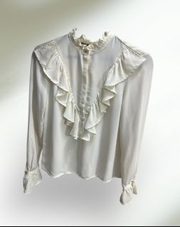 Zara cream ruffle office longsleeve blouse