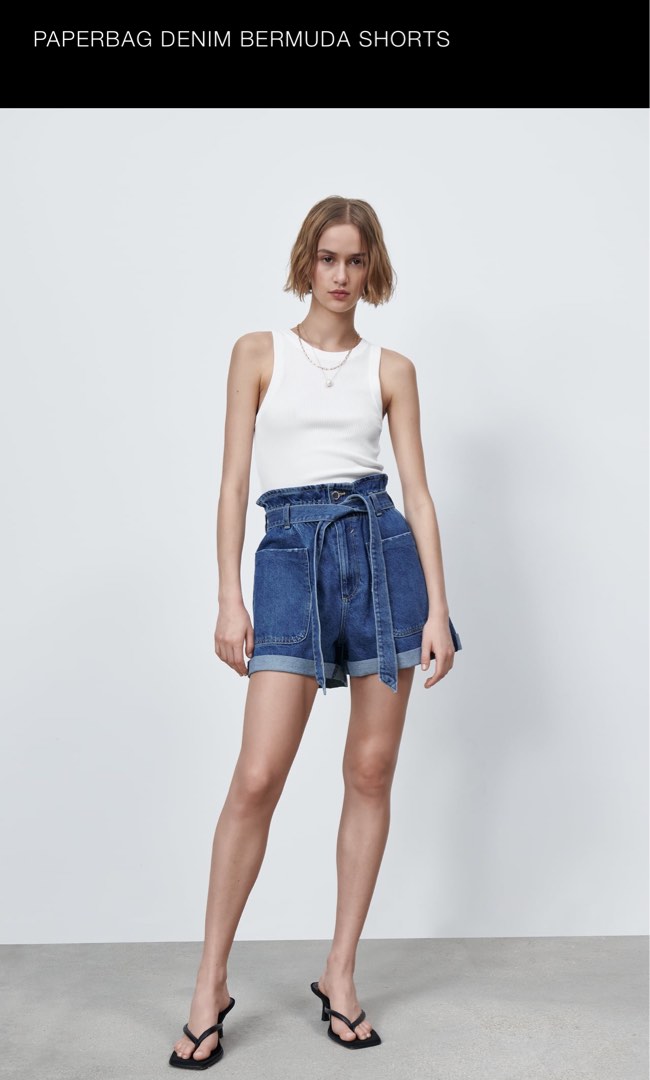 Zara Paperbag denim bermuda short