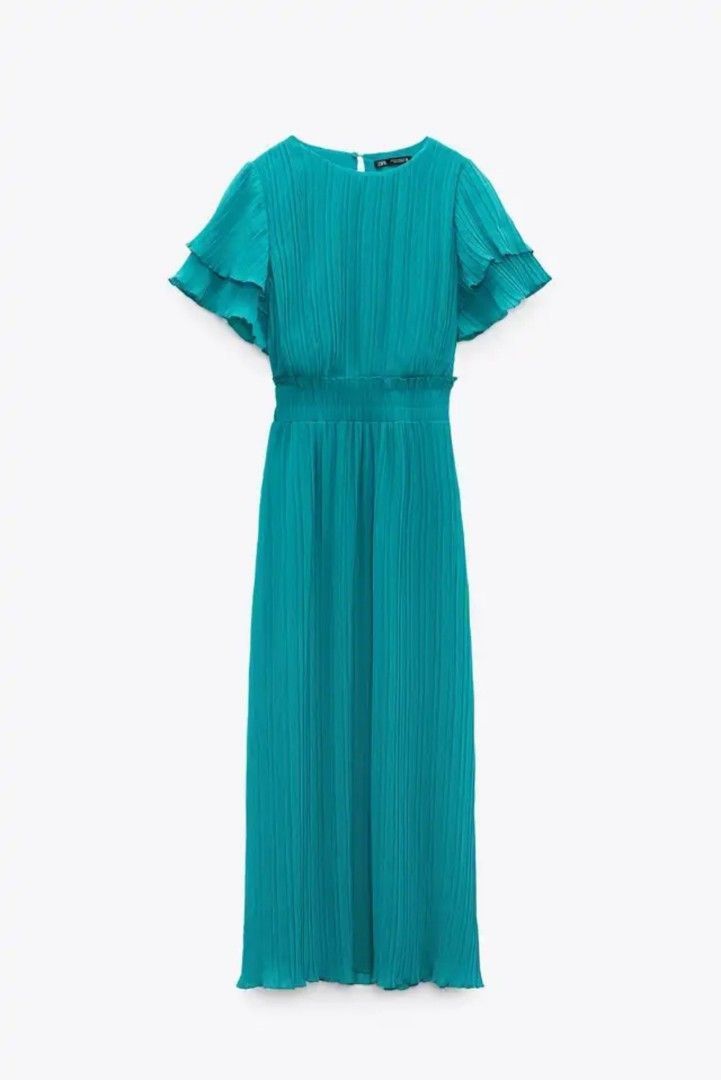 Zara Pleated Dress Zara Teal Dress Zara Emerald Green Pleated Midi Dress  Size Medium