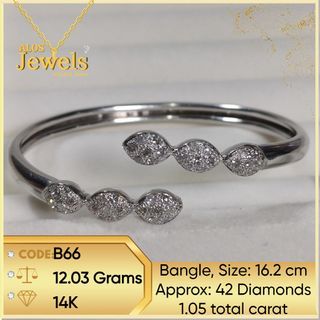 14K White Gold Bangle with Real Natural Diamonds