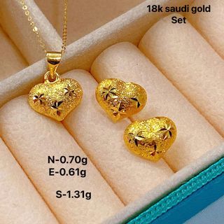 18K Saudi Gold Necklace Earrings Set