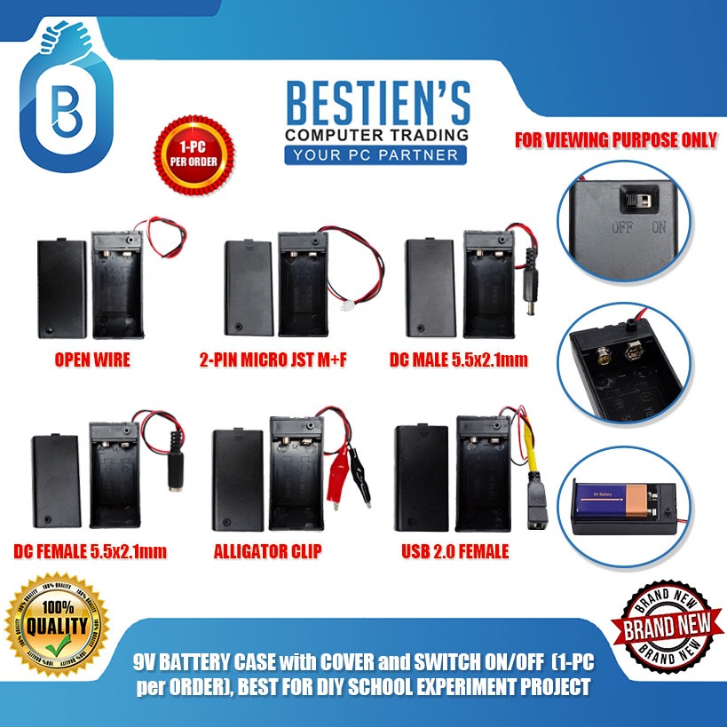9V BATTERY CASE with COVER and SWITCH ON/OFF(1-PC per ORDER), BEST FOR ...