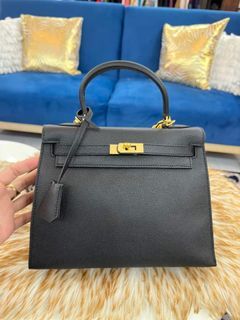 💋 Hermès Black Togo Kelly Retourne 25 Gold Hardware Top Handy Bag