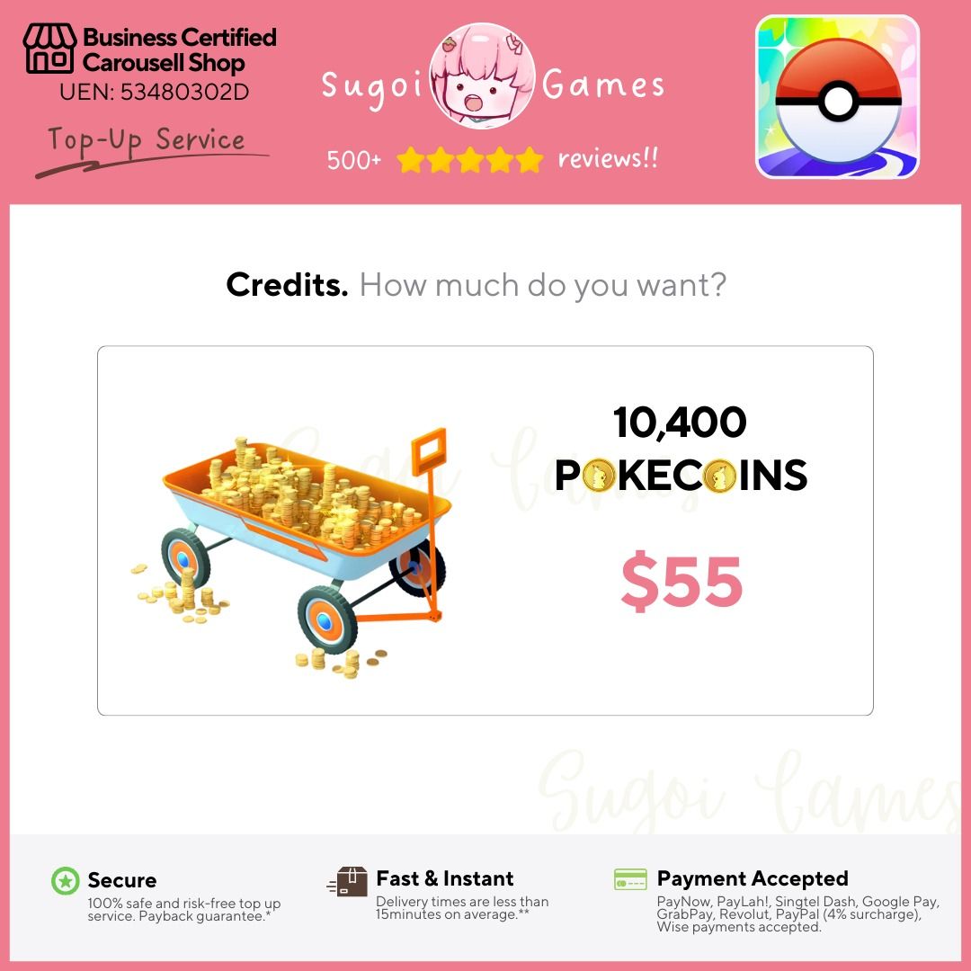 🌸 Pokemon Go Top-Up Service | Pokécoins | Login Required, Video Gaming,  Gaming Accessories, In-Game Products on Carousell