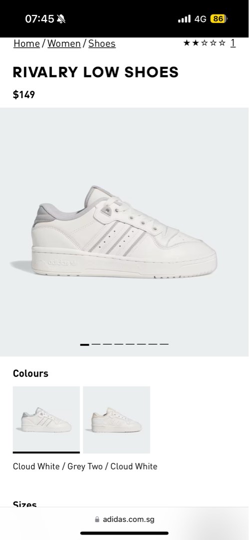 ADIDAS RIVALRY LOW SHOES Cloud White Grey Two Cloud White Women s Fashion Footwear Sneakers on Carousell