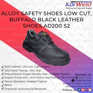 Alloy Safety Shoes Low Cut, Buffalo Black Leather Shoes AD200 S2