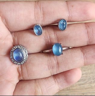 Aquamarine ring, earrings, and pendant