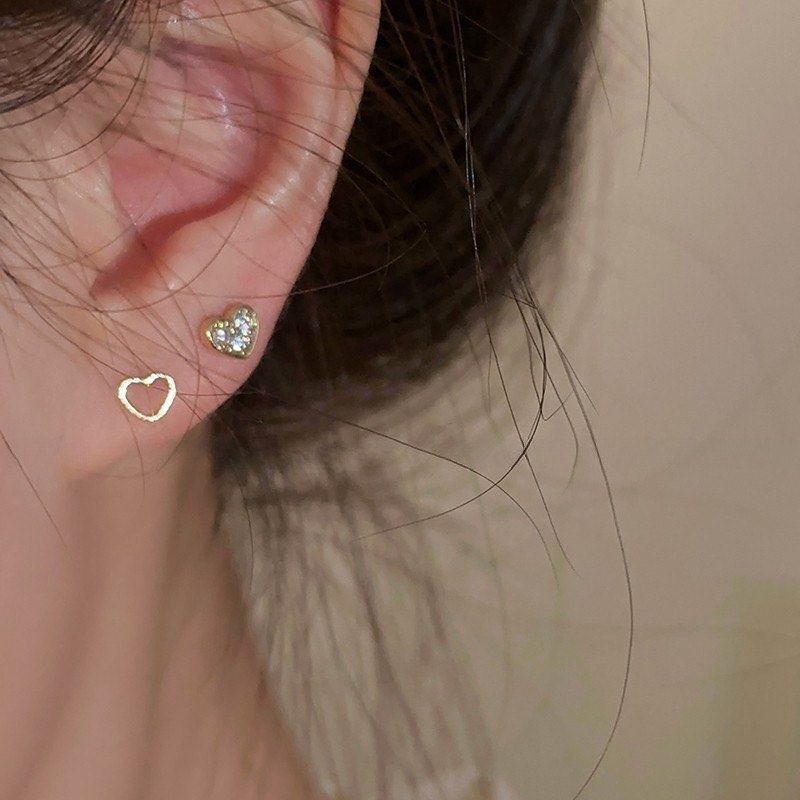 Asymmetrical Hearts Stud Earrings Health Nutrition Assistive Rehabilatory Aids Visual Hearing Aids on Carousell