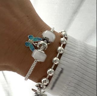 🔸BIG SALE PANDORA AUTH STUDED BRACELET with BUTTERFLY AND MINI WHITE MURANO CHARMS SET🔸5099/ BEAD BRACELET -2499