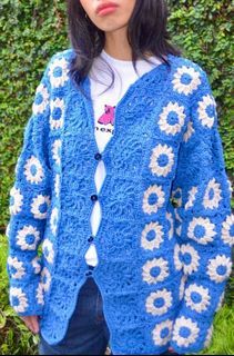 Blue and White Crochet Cardigan