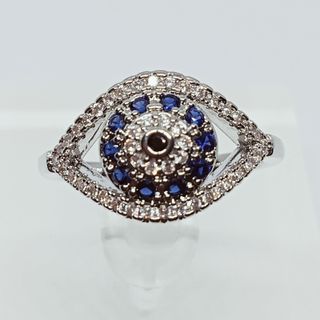 Blue sapphire ring. Eyes design. 18K plated.