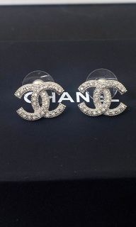 Chanel CC Crystal Earrings silver