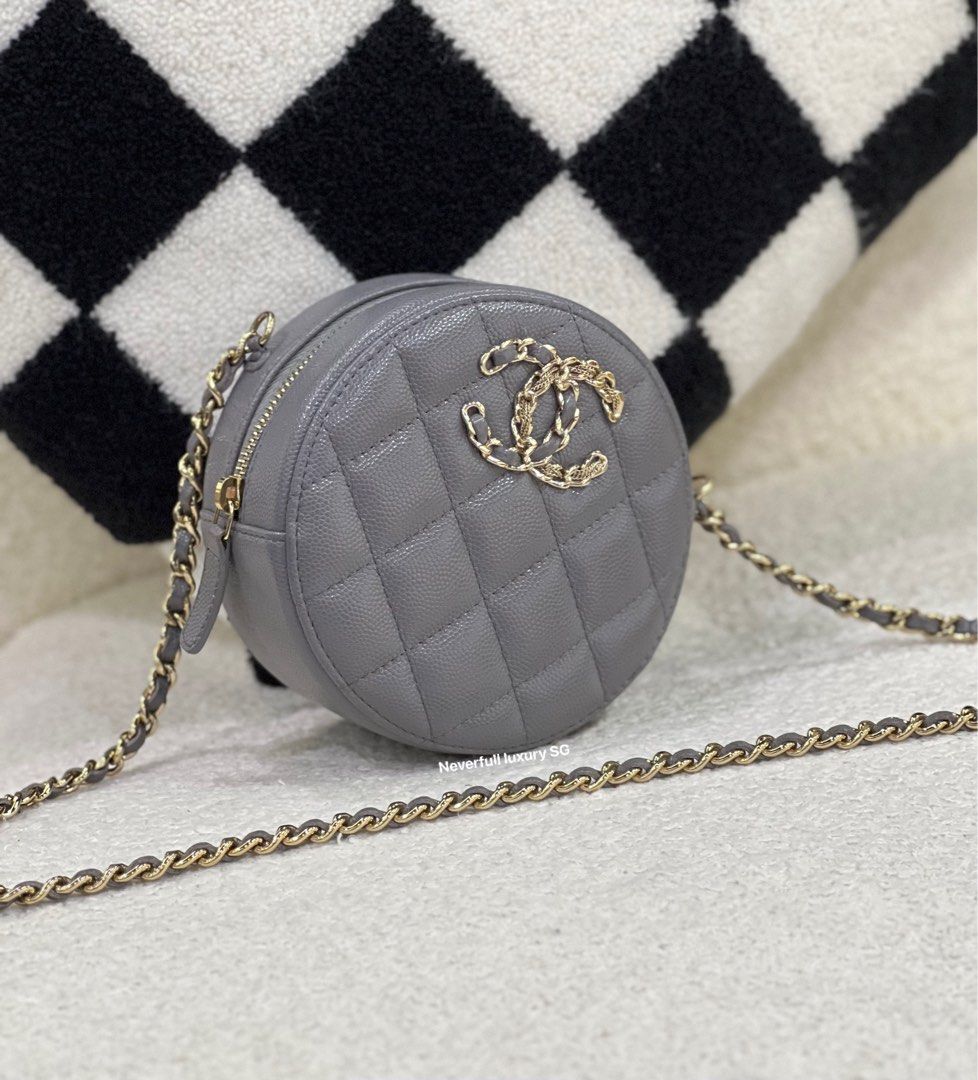 Chanel Round Sling Clutch w Chain French New Wave Grey Caviar GHW