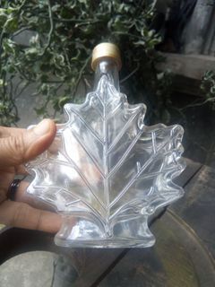 Collectible Maple Leaf Shaped Glass Bottle with Cap (Empty) for Display or Use
