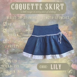 Coquette Denim Mini Tennis Skirt W/ Self-Tie Lace Ribbon & Eyelet Lace Hem | Coquette Shoujo Girl