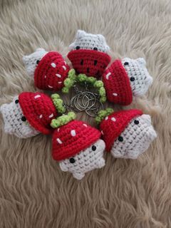 Crochet strawberry mashroom keychain