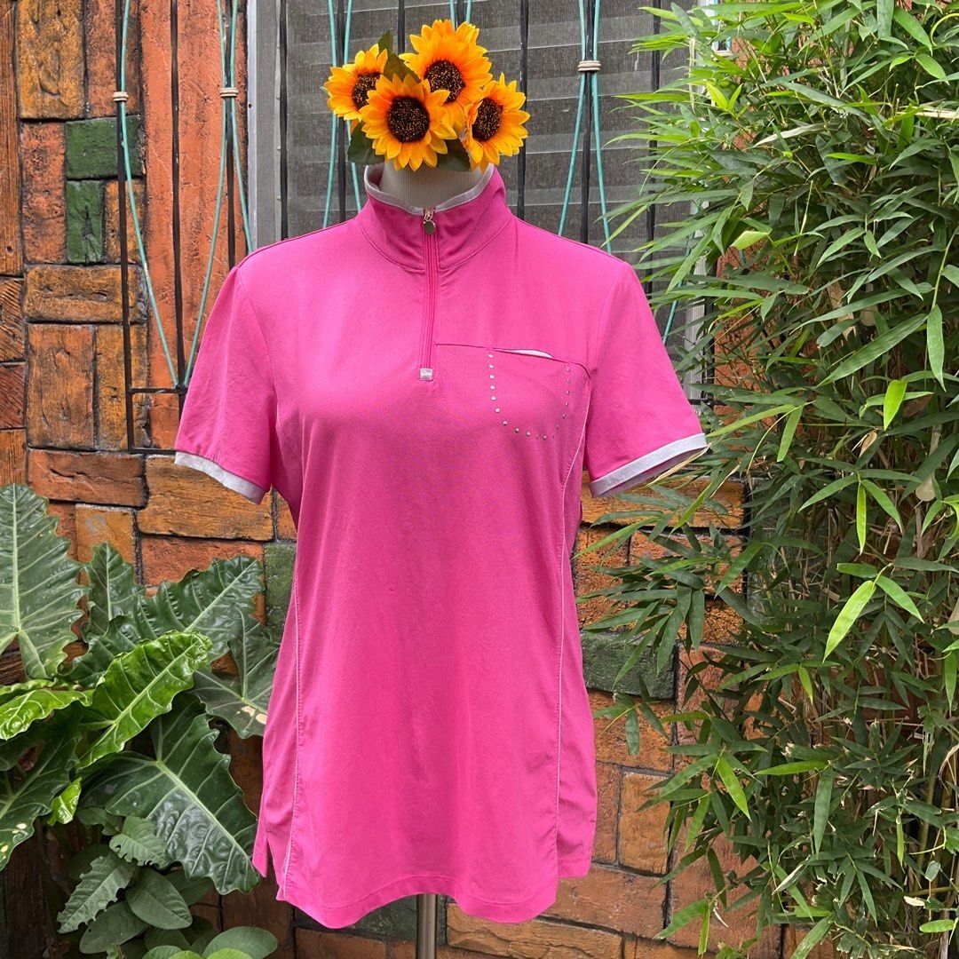 Crocodile ladies golf polo shirt stretchy golf shirt with glittery collar and sleeves quarter zip crocodile fuschia pink tennis top golf size 100 US medium 6 Women s Fashion Activewear on Carousell