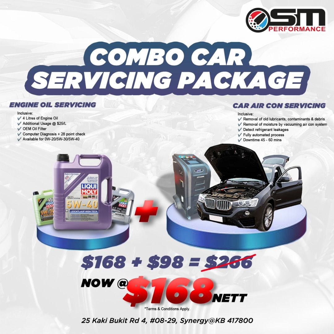 Engine Oil and Air Con Servicing Combo | Total Quartz | Liqui Moly | Car Servicing Package Promotion | OW-20 | 5W-30 | 5W-40 | Molygen | High Tec | Special Tec | Repair Works for Car (Category: Car Workshops & Services) located in Singapore. Submitted by smperformance (Listing ID 1297886925, Image 3). Description: Combo Car Servicing Package 𝐄𝐍𝐆𝐈𝐍𝐄 𝐎𝐈𝐋 + 𝐀𝐈𝐑 𝐂𝐎𝐍 𝐒𝐄𝐑𝐕𝐈𝐂𝐈𝐍𝐆 Total Quartz Ineo MC3 5W-30/Ineo C3 5W-40 @ $𝟏𝟑𝟖