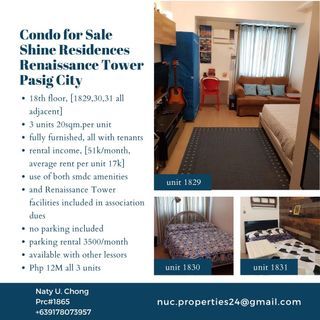 For Sale: 3 Apartment Units (Set), Shine Residences, Renaissance Tower, Pasig City