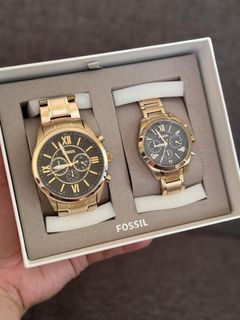 Fossil His and Her Chronograph Gold-Tone Stainless Steel Watch Gift Set BQ2400SET
