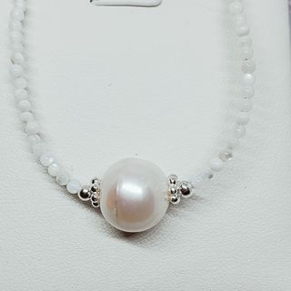 Fresh Water Pearl pendant in shell necklace. Design #2 round beads. Adjustable.