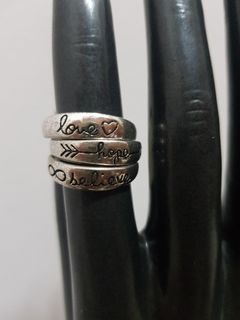 FROM ABROAD: Set of 3 Statement Silver Rings - Vintage Style  Love Hope Believe - A328 Ring