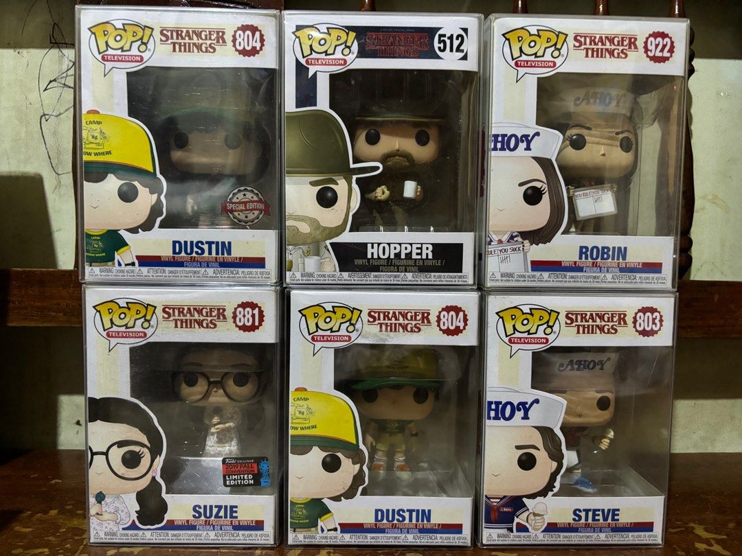Funko Pops - Stranger Things (Category: Designer & Blind Box Toys) located in Las Pinas. Submitted by wenzo.wonson115 (Listing ID 1299978724, Image 1). Description: Please read first for smooth transaction: - Crossposted - Box conditions are generally 8-9/10 imo unless stated. You can request pics via pm but may take time since I am selling multiple items - Used Boss/Soft protector included - Last price already posted, Slightly negotiable if you 