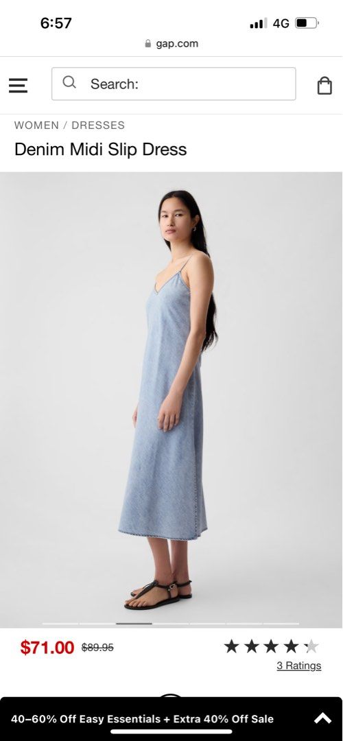 GAP Denim Midi Slip Dress, Women's Fashion, Dresses Sets