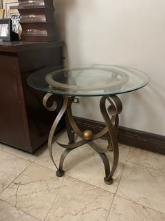 Glass side table w/ brass base