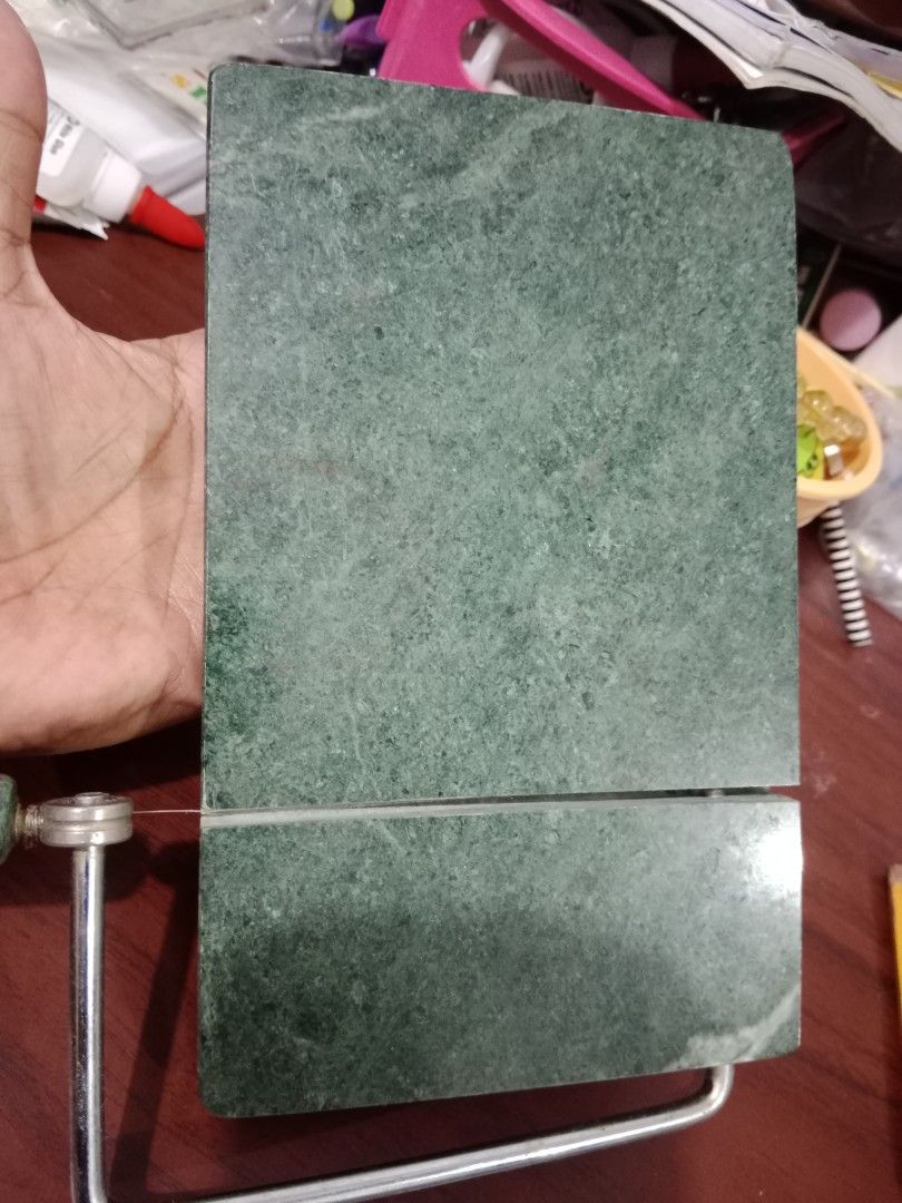 Green marble cheese slicer (Category: Other Kitchenware & Tableware) located in Silang. Submitted by mel_jb88 (Listing ID 1300102104, Image 3). Description: green marble cheese slicer stone cutting board 20 x 13 cm used good condition pm.