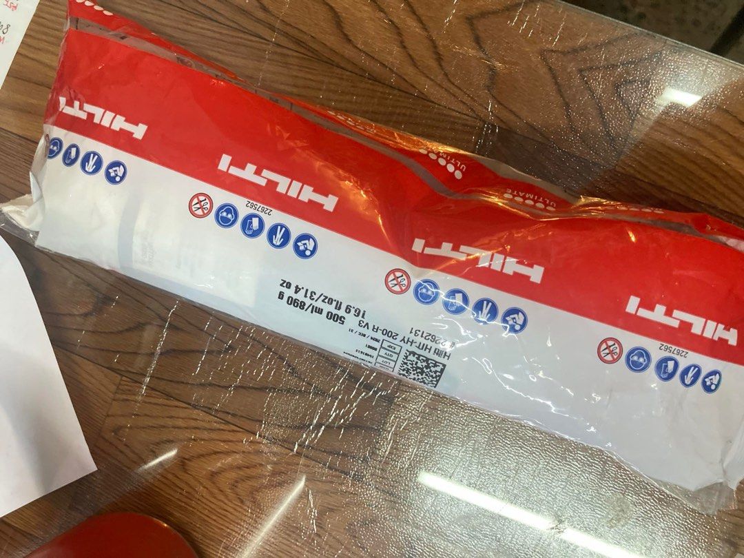 HILTI Injectible Adhesive Mortar (Category: Construction Tools & Equipment) located in Quezon City. Submitted by wardrobebykeith (Listing ID 1299986586, Image 2). Description: HILTI Injectable Adhesive Mortar HIT-HY 200-R V3 Adhesive Anchor 500ml/890g 10 pcs available Pickup: Tondo location.