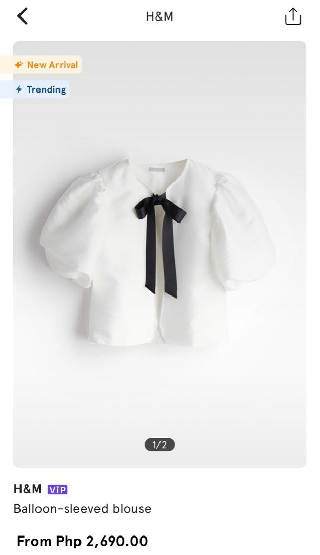 H&M Baloon sleeve top BNWT (Category: Blouses) located in Camalig. Submitted by sarara29 (Listing ID 1299953851, Image 1). Description: Nowhere to use.