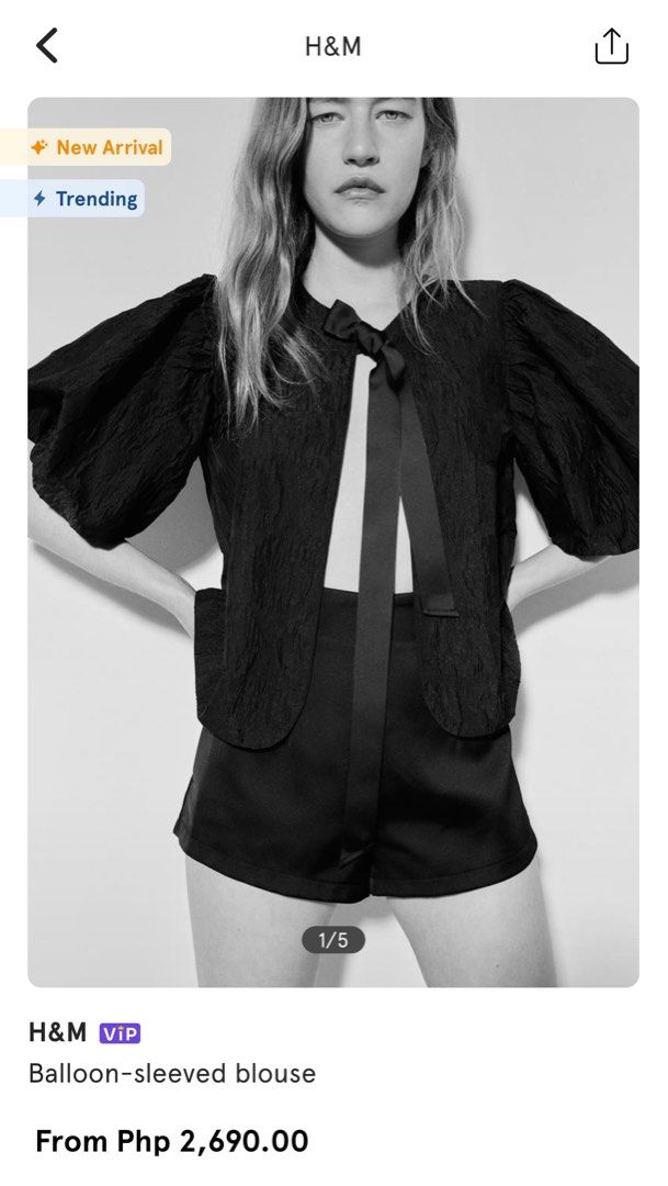 H&M Baloon sleeve top BNWT (Category: Blouses) located in Camalig. Submitted by sarara29 (Listing ID 1299953851, Image 2). Description: Nowhere to use.