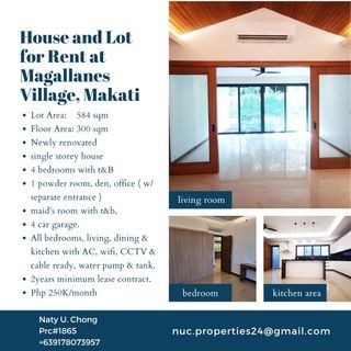 House and Lot for Rent at Magallanes Village, Makati P250K/Month