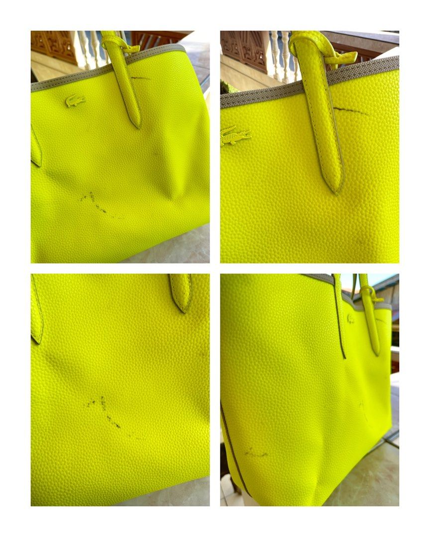 LACOSTE Reversible Tote with detachable pouch (Category: Luxury Bags & Wallets) located in Dumaguete. Submitted by prelovedbysuzy (Listing ID 1300076218, Image 2). Description: ORIGINAL LACOSTE BICOLOUR, reversible tote bag with detachable pouch (zipper pouch) Neon green and khaki colors #REVERSIBLE TOTE BAG Comes with its original dust bag Flaw: With ball pen marks on the neon green side In good condition other than the pen marks Bought in Rusta
