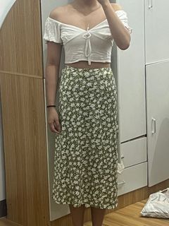 Lovito Green long floral skirt
